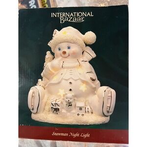 International Bazaar Snowman Night Light #441582 9" Porcelain‎ Figure New In Box